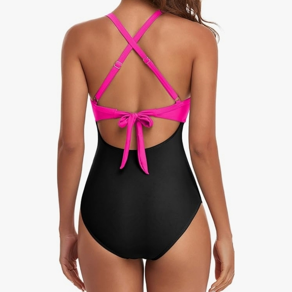 NWT Pink and Black Cutout High Waist Swimsuit Medium - Picture 3 of 7
